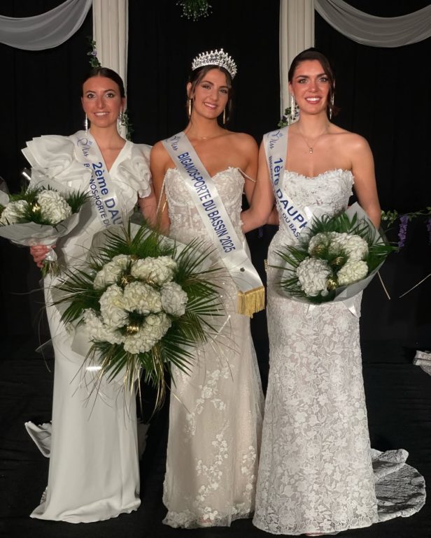 Miss Biganos 2025 et ses deux dauphines. @Comité Miss Biganos-Porte du Bassin.
